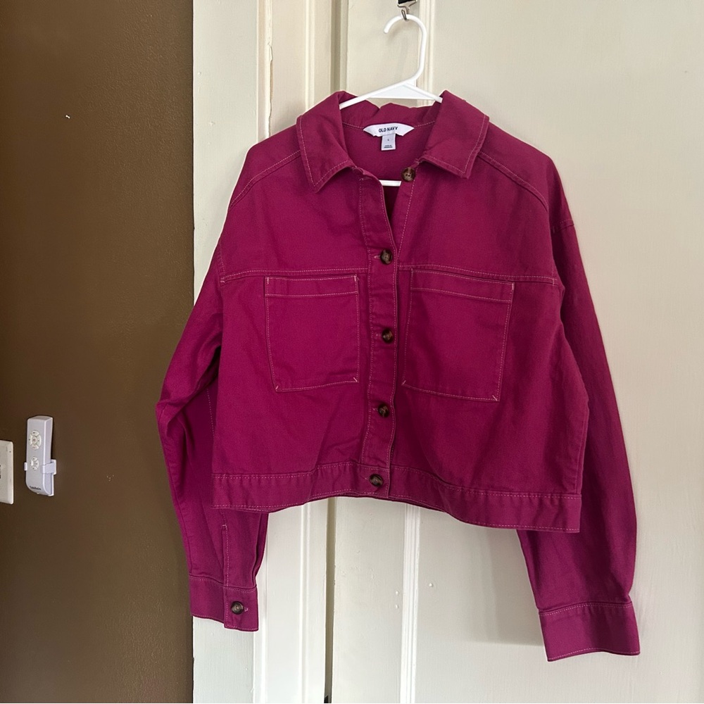 NWT Old Navy Cropped Utility Jacket in Berry Sz Large - Picture 3 of 7